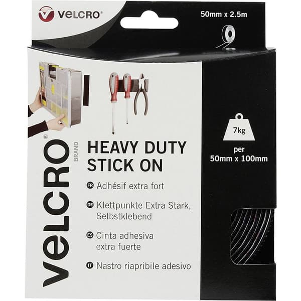 VELCRO® VEL-EC60245 Kardborreband för fastlimning Statisk del och fleecedel, Extra stark (L x B) 2500 mm x 50 mm Svart