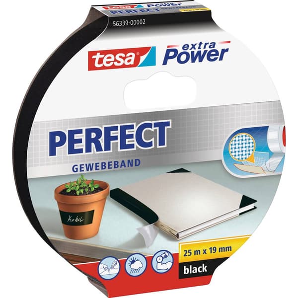 tesa PERFECT 56339-00002-01 Tygtejp tesa® extra Power Svart (L x B) 25 m x 19 mm 1 st