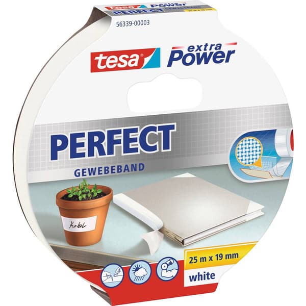 tesa PERFECT 56339-00003-01 Tygtejp tesa® extra Power Vit (L x B) 25 m x 19 mm 1 st