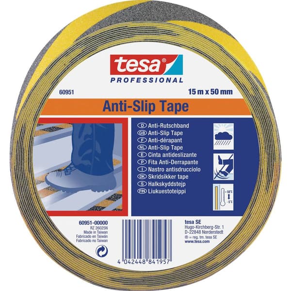 tesa 60951-00000-00 Antiglidtejp tesa® Professional Svart, Gul (L x B) 15 m x 50 mm 1 st
