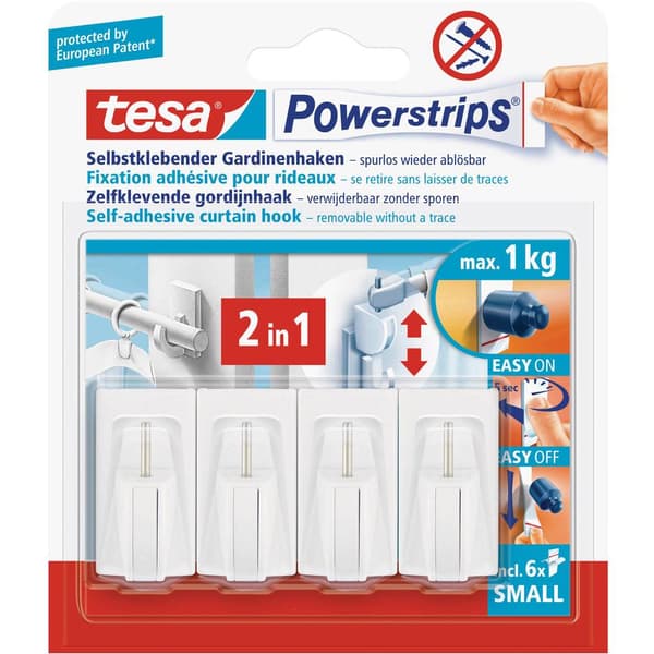 tesa POWERSTRIPS® Vario gardinkrokar Vit