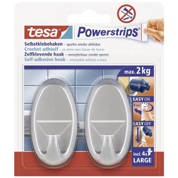 tesa POWERSTRIPS® Tesa Powerstrips® krok Large oval, Krom (matt)