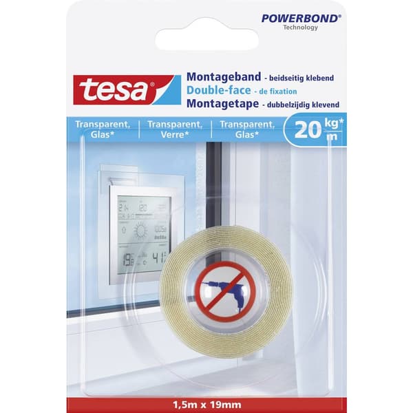 tesa GLASS 77740-00000-00 Monteringsband tesa® Powerbond Transparent (L x B) 1.5 m x 19 mm 1 st