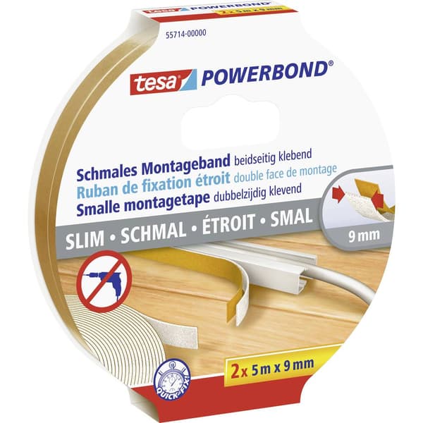 tesa SLIM 55714-00000-00 Monteringsband tesa® Powerbond Vit (L x B) 5 m x 9 mm 2 st
