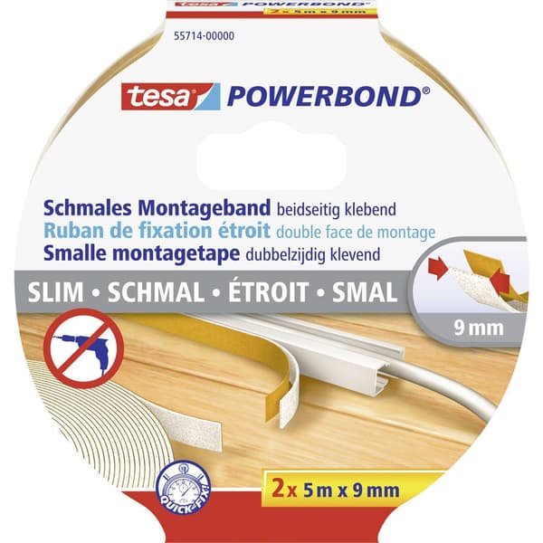 tesa SLIM 55714-00000-00 Monteringsband tesa® Powerbond Vit (L x B) 5 m x 9 mm 2 st