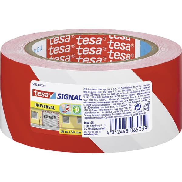 tesa UNIVERSAL 58134-00000-00 Markeringstejp tesa® SIGNAL Röd, Vit (L x B) 66 m x 50 mm 1 st