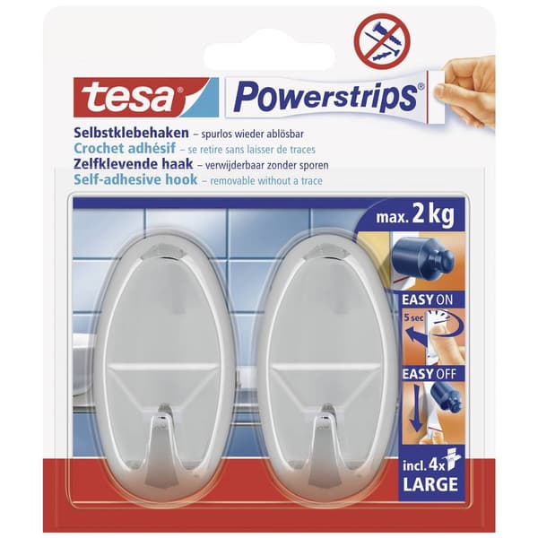 tesa POWERSTRIPS® Powerstrips® Krok large oval, Krom