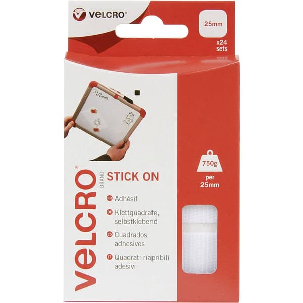 VELCRO® VEL-EC60235 Kardborreband-kvadrater för fastlimning Statisk del och fleecedel (L x B) 25 mm x 25 mm Vit 24 par