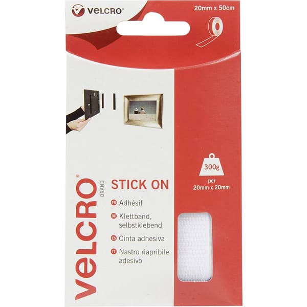 VELCRO® VEL-EC60224 Kardborreband för fastlimning Statisk del och fleecedel (L x B) 500 mm x 20 mm Vit 0.5 m