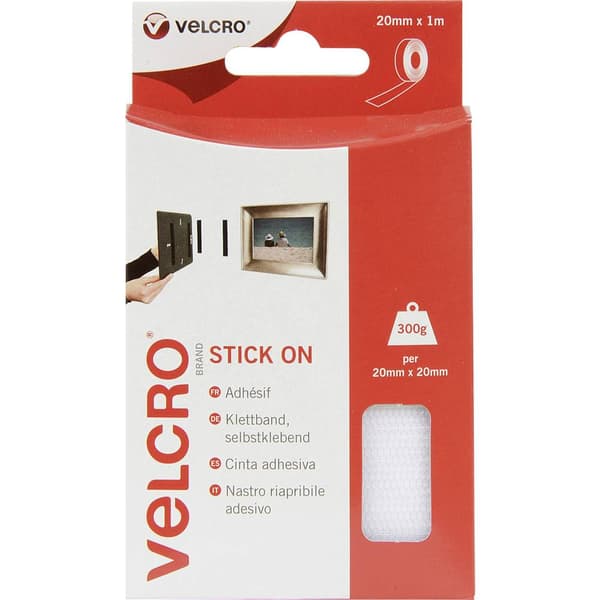 VELCRO® VEL-EC60210 Kardborreband för fastlimning Statisk del och fleecedel (L x B) 1000 mm x 20 mm Vit 1 m