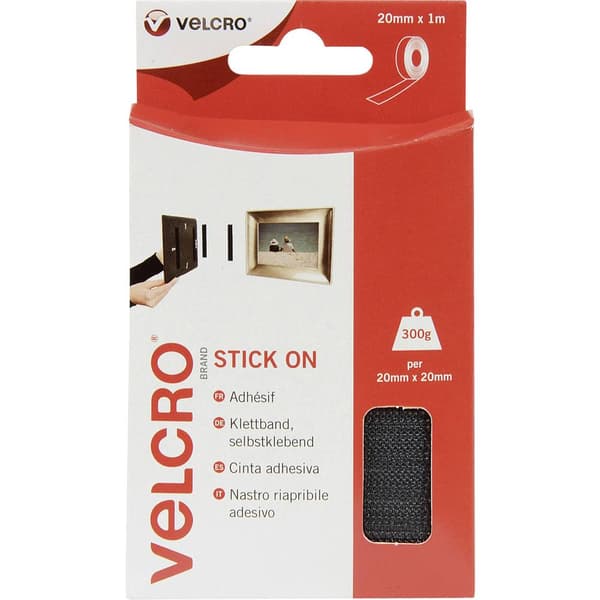 VELCRO® VEL-EC60211 Kardborreband för fastlimning Statisk del och fleecedel (L x B) 1000 mm x 20 mm Svart 1 m