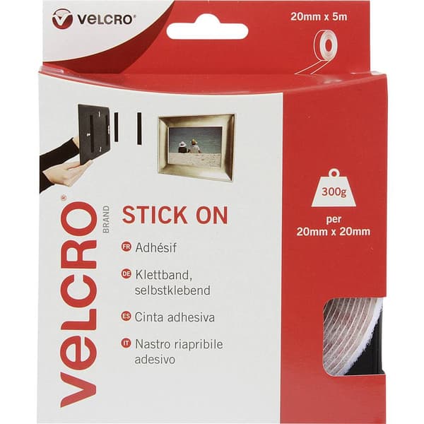 VELCRO® VEL-EC60216 Kardborreband för fastlimning Statisk del och fleecedel (L x B) 5000 mm x 20 mm Vit 5 m