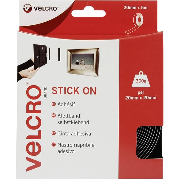 VELCRO® VEL-EC60217 Kardborreband för fastlimning Statisk del och fleecedel (L x B) 5000 mm x 20 mm Svart 5 m