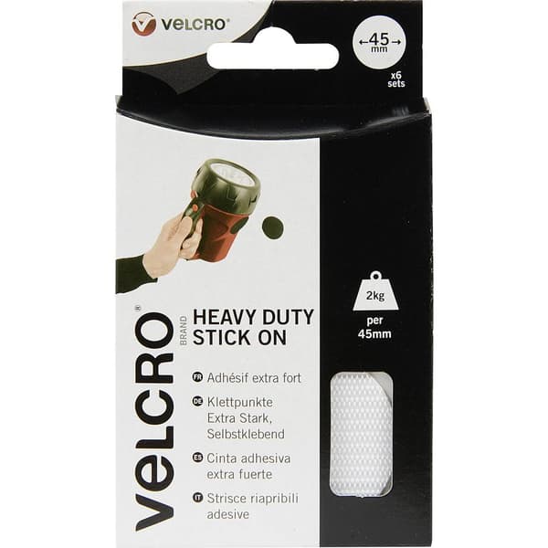 VELCRO® VEL-EC60249 Kardborreband-punkter för fastlimning Statisk del och fleecedel, Extra stark (Ø) 45 mm Vit 6 par