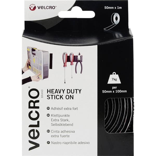 VELCRO® VEL-EC60241 Kardborreband för fastlimning Statisk del och fleecedel, Extra stark (L x B) 1000 mm x 50 mm Svart