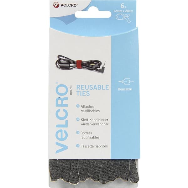 VELCRO® VEL-EC60388 Kardborreband-bundtband för paketering Statisk del och fleecedel (L x B) 200 mm x 12 mm Svart 6 st