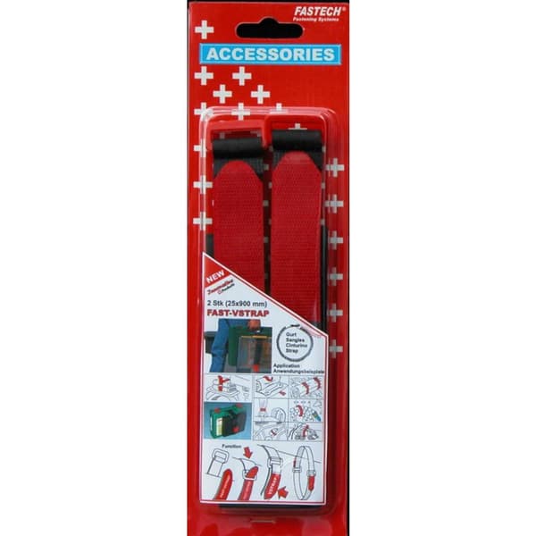 FASTECH® 689-330C Kardborreband med bälte Statisk del och fleecedel (L x B) 900 mm x 25 mm Svart, Röd 2 st