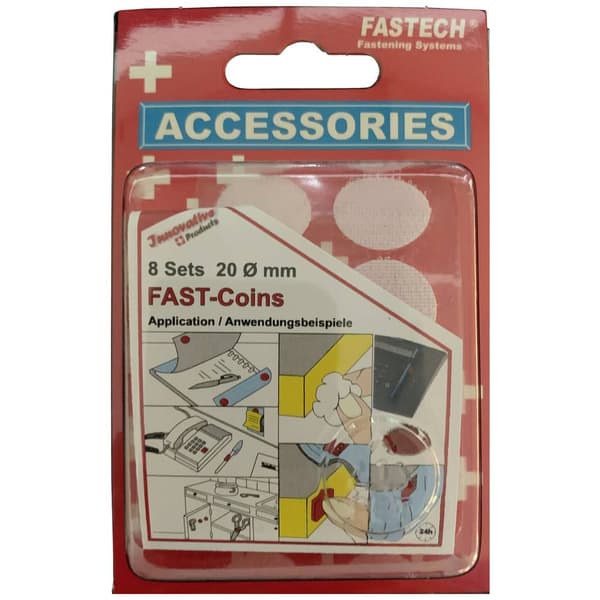 FASTECH® 685-010 Kardborreband-punkter för pålimning Hotmelt Statisk del och fleecedel (Ø) 20 mm Vit 8 par