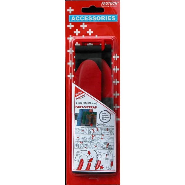 FASTECH® 690-330 Kardborreband med bälte Statisk del och fleecedel (L x B) 600 mm x 38 mm Svart, Röd 2 st