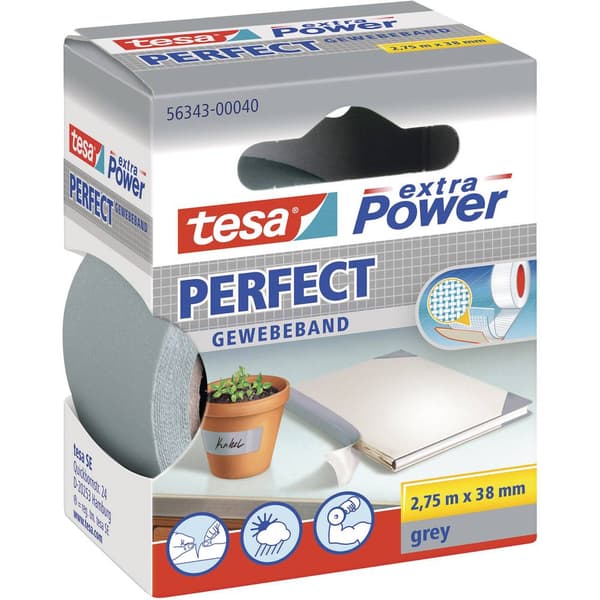 tesa PERFECT 56343-00040-03 Tygtejp tesa® extra Power Grå (L x B) 2.75 m x 38 mm 1 st