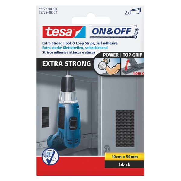 TESA On & Off 55228-00-01 Kardborreband för fastlimning Statisk del och fleecedel, Extra stark (L x B) 100 mm x 50 mm S