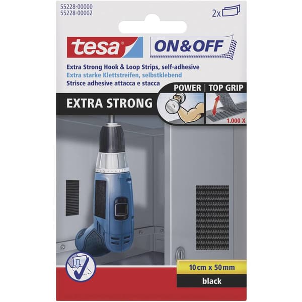 TESA On & Off 55228-00-01 Kardborreband för fastlimning Statisk del och fleecedel, Extra stark (L x B) 100 mm x 50 mm S