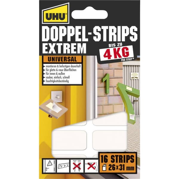UHU 45450 45450 Dubbelsidiga klisterremsor UHU® Vit (L x B) 31 mm x 26 mm 16 st