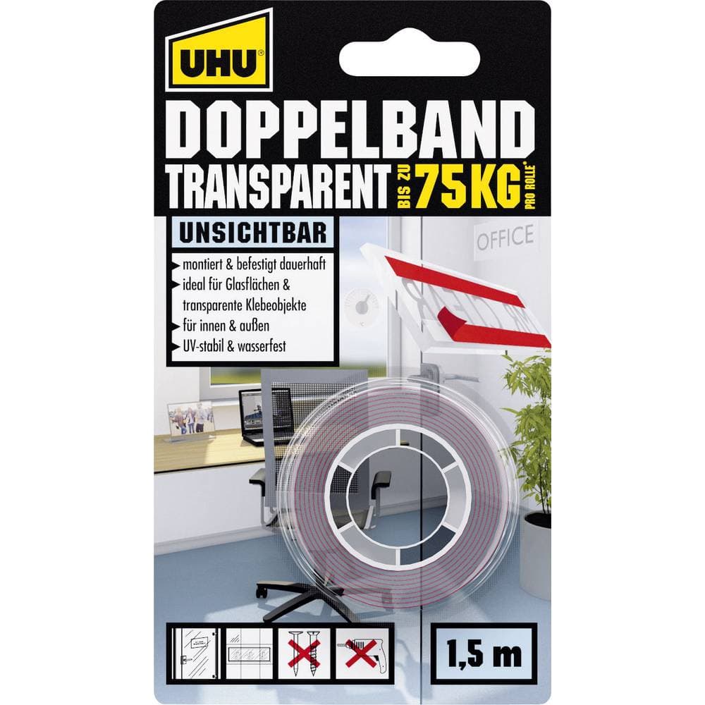 UHU 45375 45375 Dubbelsidiga tejp UHU® Transparent (L x B) 1.5 m x 19 mm 1 st