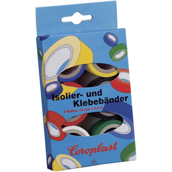 Coroplast 28839 28839 PVC-tejp-set Blå, Gul, Röd, Svart, Vit, Grön (L x B) 3 m x 19 mm 6 st