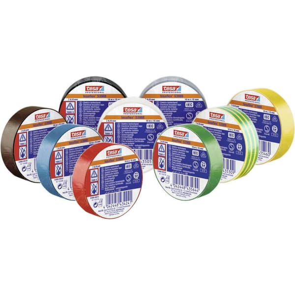 tesa 53988-00135-00 Isoleringstejp tesa® Professional Brun, Grön, Gul, Vit, Grå, Blå, Röd, Svart, Svart (L x B) 10 m x