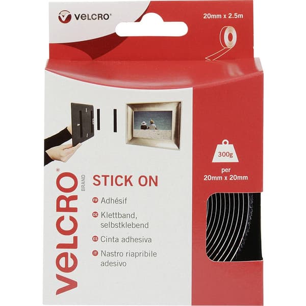 VELCRO® VEL-EC60215 Kardborreband för fastlimning Statisk del och fleecedel (L x B) 2500 mm x 20 mm Svart 2.5 m