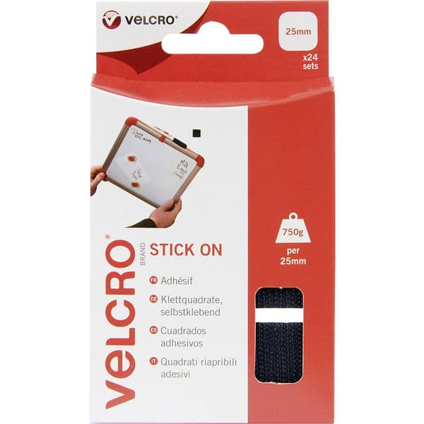 VELCRO® VEL-EC60236 Kardborreband-kvadrater för fastlimning Statisk del och fleecedel (L x B) 25 mm x 25 mm Svart 24 pa