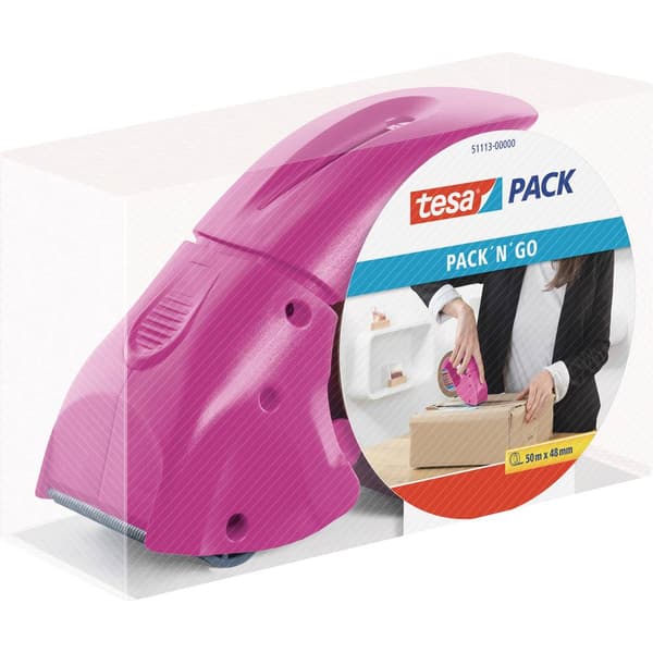 tesa Förpackningsbanddispenser Pack n Go Rosa Rullbredd (max.): 50 mm Rullängd (max.) 66 m inkl. självhäftande filmrull