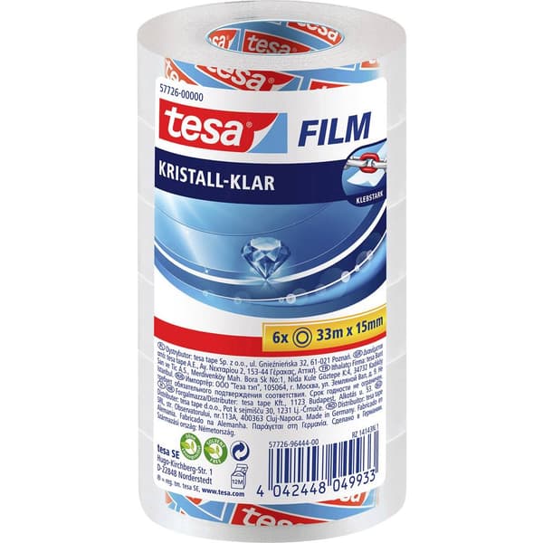 tesa 57726-00000-02 Självhäftande film kristallklar Transparent (L x B) 33 m x 15 mm 6 st