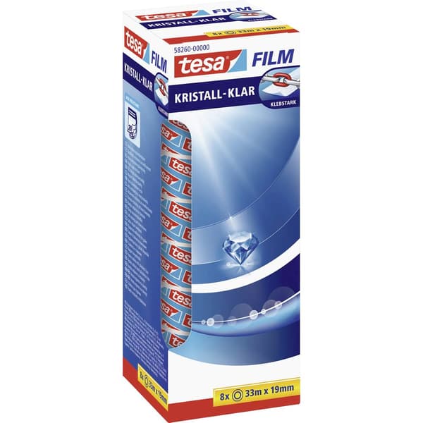 tesa 58260-00000-00 Tejp kristallklar Transparent (L x B) 33 m x 19 mm 8 st