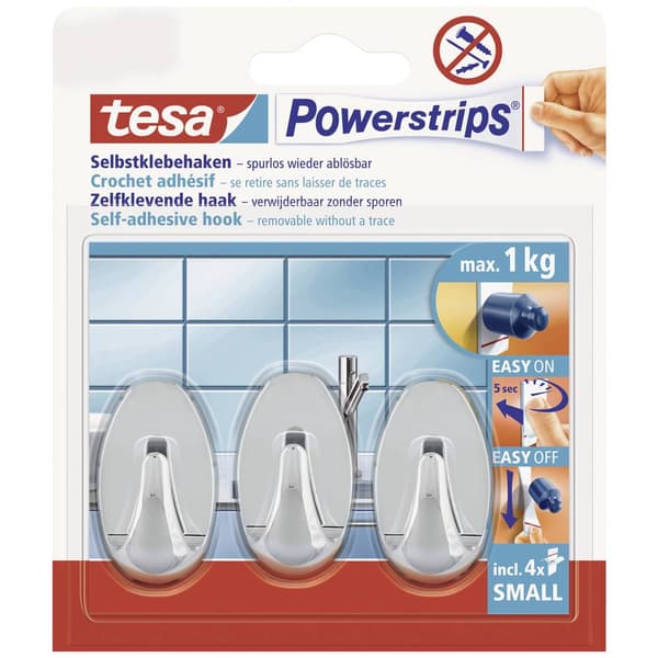 tesa POWERSTRIPS® Tesa Powerstrip® krokar Small oval Krom