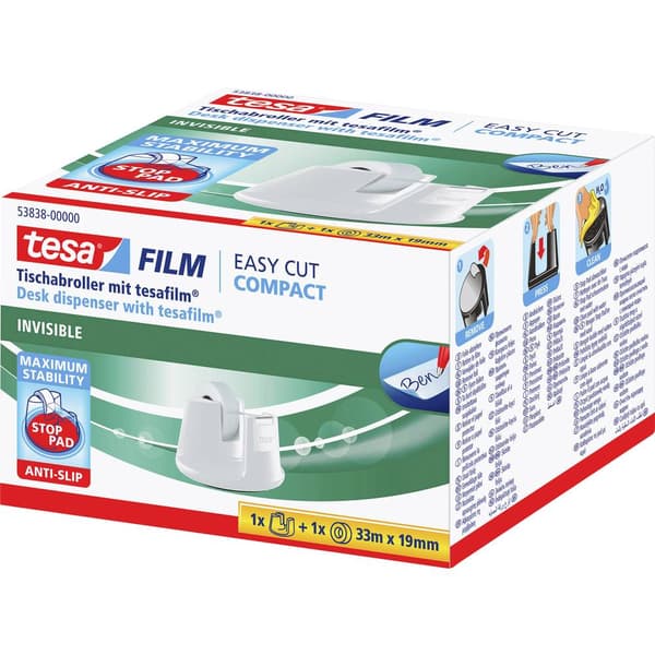 tesa Tejpdispenser tesafilm Compact Vit Rullbredd (max.): 19 mm Rullängd (max.) 33 m inkl. självhäftande filmrulle 33 m