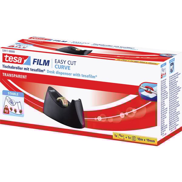 tesa Tejpdispenser tesafilm Curve Svart Rullbredd (max.): 19 mm Rullängd (max.) 33 m inkl. självhäftande filmrulle 33 m