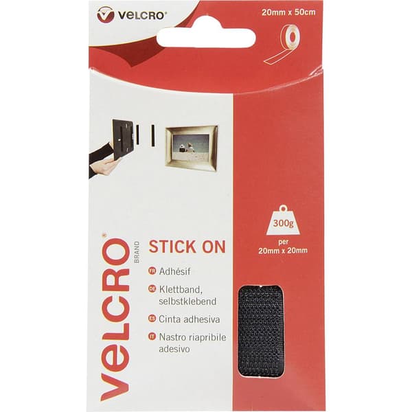 VELCRO® VEL-EC60225 Kardborreband för fastlimning Statisk del och fleecedel (L x B) 500 mm x 20 mm Svart 0.5 m