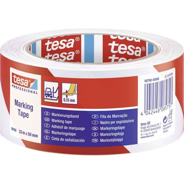 tesa 60760-00088-15 Golvmarkeringstejp tesa® Professional Röd/vit (L x B) 33 m x 50 mm 1 st