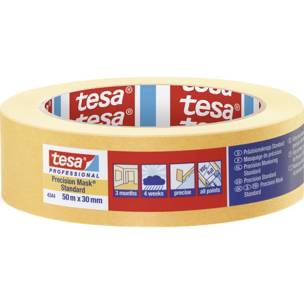 tesa PRECISION STANDARD 04344-00002-00 Maskeringstejp Precisionskrepp® Gul (L x B) 50 m x 30 mm 1 st