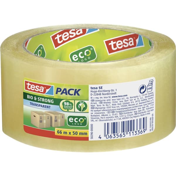 tesa BIO & STRONG 58296 Packtejp Transparent (L x B) 66 m x 50 mm 1 st