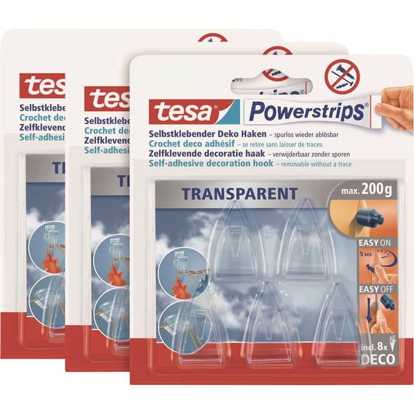 tesa POWERSTRIPS® Vidhäftande krok Small Transparent