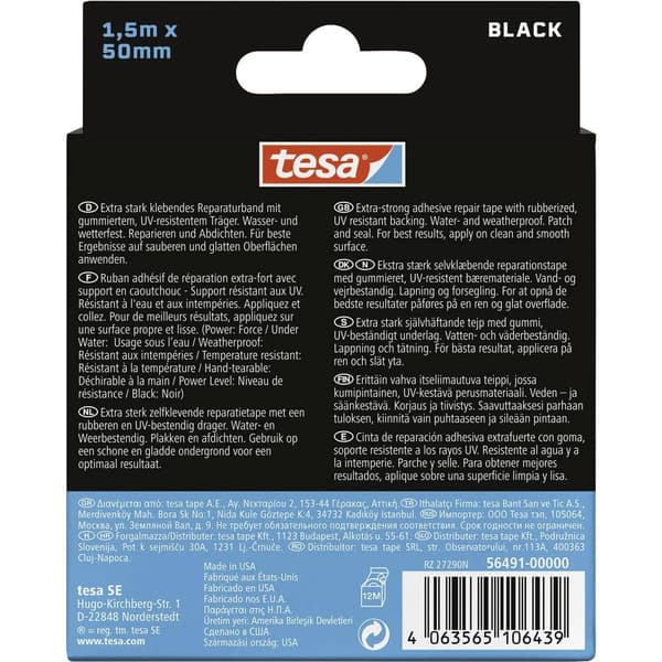 tesa Ultra Power Underwater 56491-00000-00 Repareringstejp Svart (L x B) 1.5 m x 50 mm 1 st