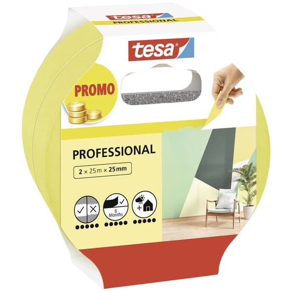 tesa Professional 56212-00000-02 Målartejp Gul (L x B) 50 m x 25 mm 2 st