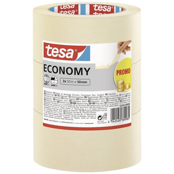 tesa Economy 55342-00000-00 Målartejp Vit (L x B) 50 m x 50 mm 3 st