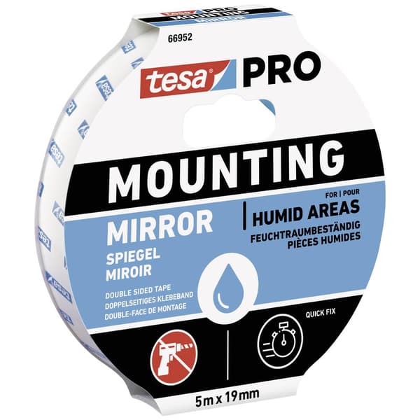 tesa Mounting PRO Spiegel 66952-00001-00 Monteringsband Vit (L x B) 5 m x 19 mm 1 st
