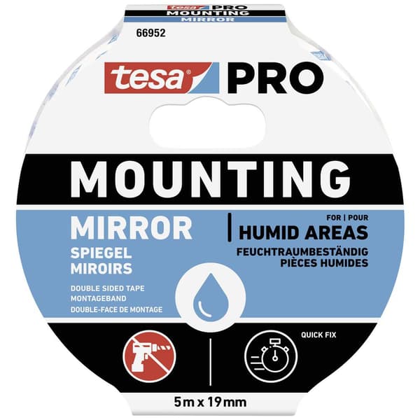tesa Mounting PRO Spiegel 66952-00001-00 Monteringsband Vit (L x B) 5 m x 19 mm 1 st