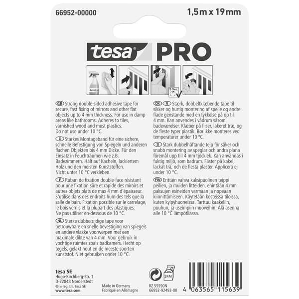 tesa Mounting PRO Spiegel 66952-00000-00 Monteringsband Vit (L x B) 1.5 m x 19 mm 1 st