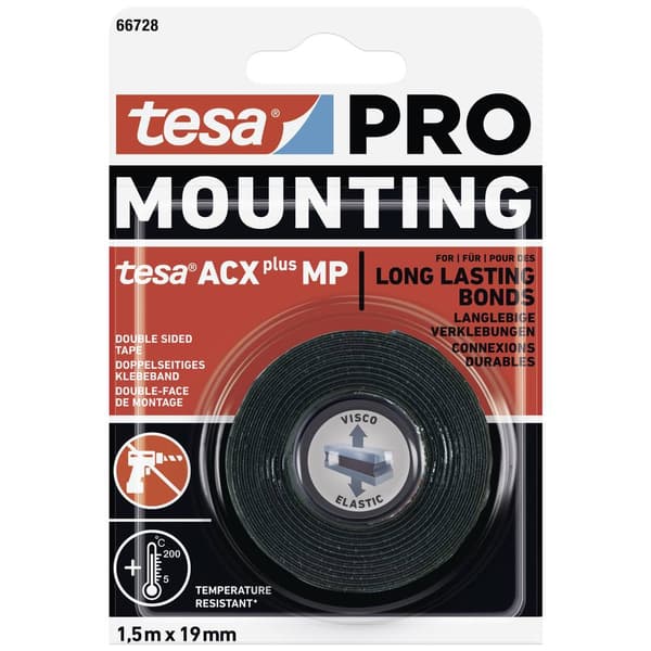 tesa Mounting PRO ACX+ 66728-00000-00 Monteringsband Svart (L x B) 1.5 m x 19 mm 1 st